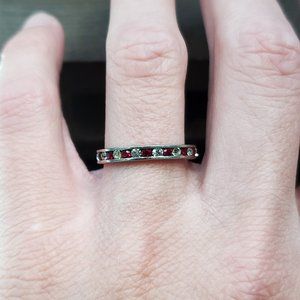 Size 8 Sterling Silver Channel Red And Clear Crystal Ring